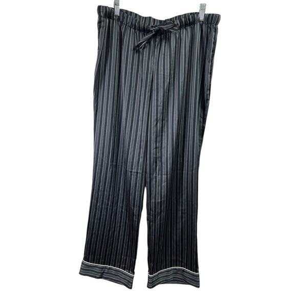 Victoria's Secret Black Gray Striped Pajama Pants Large Tie Front Elastic Waist - Picture 1 of 8